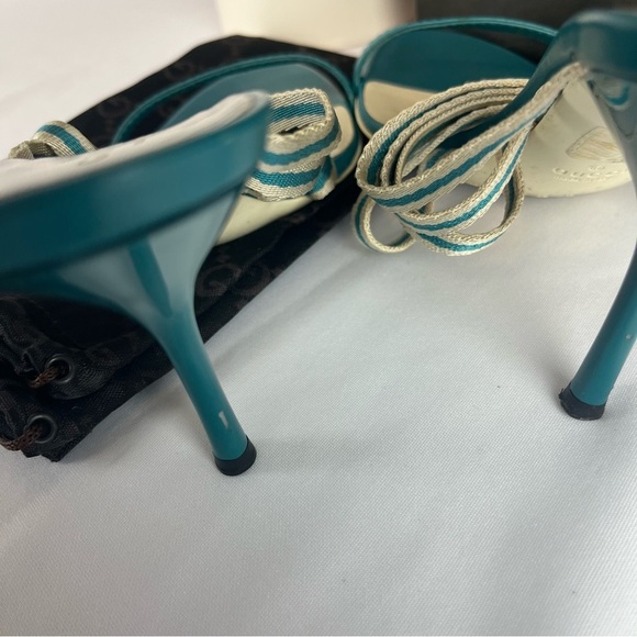 Gucci Teal Blue Fabric and Leather Mirabelle Slide Sandals Shoes Spring Size 36 - Picture 6 of 13